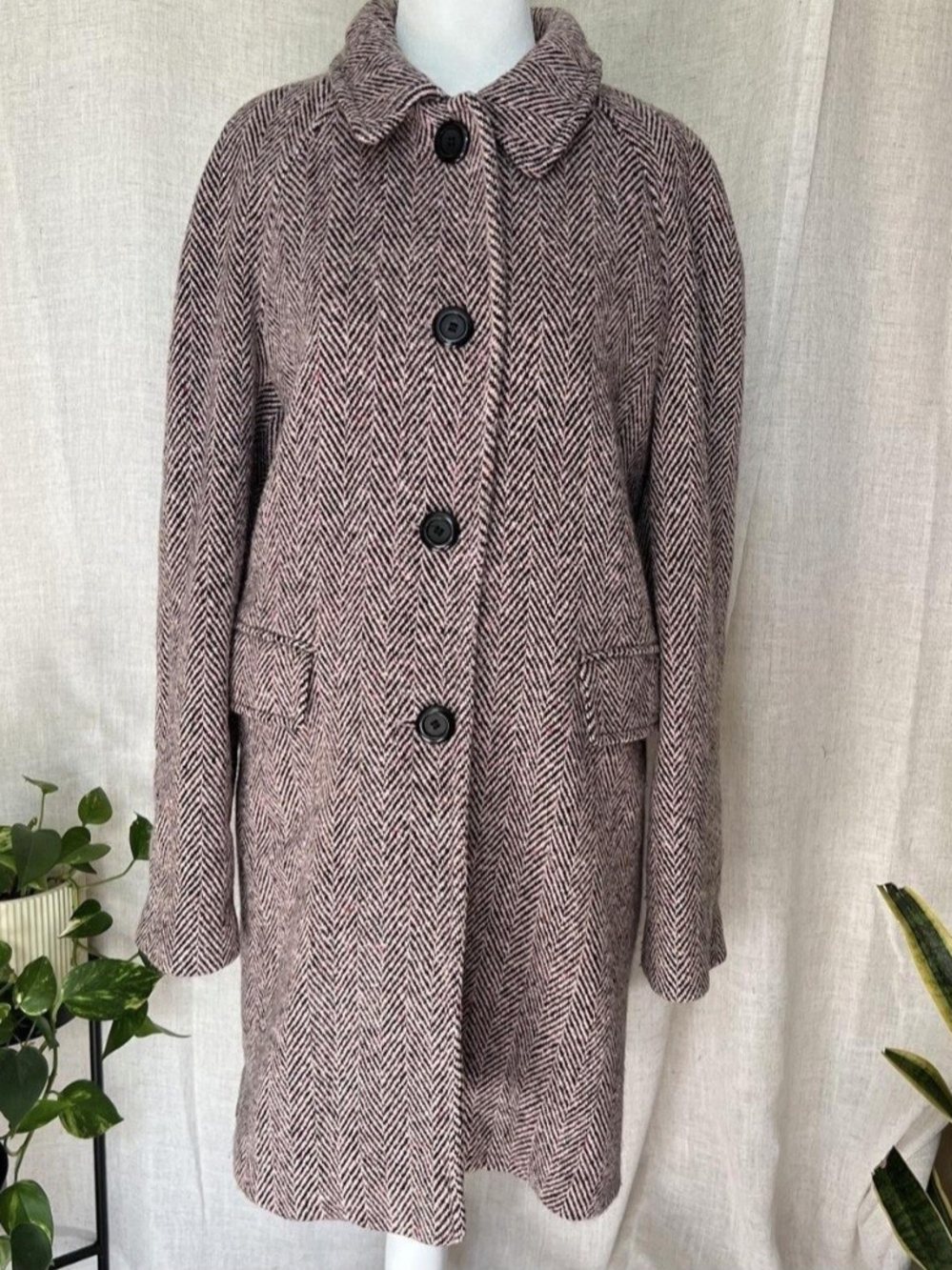 Vintage Larry Levine Pink & Black Herringbone A-Line Car Coat